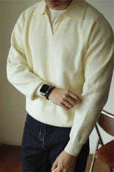 Hearujoy Fashion Solid Color Men Polo Kint Shirt Autumn Long Sleeve Turn-down V-neck Sweater Casual Jumper Tops Men's Knitwear Clothe