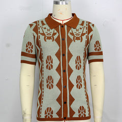 Hearujoy 2025 New Mens Jacquard knitting Polo Shirts High Quality Luxury Knitwear Summer Fashion Short Sleeve Lapel Button Cardigan