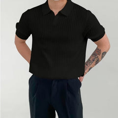 Hearujoy Fashion Solid Color Ribbed Knit Polo Shirt Men Slim Fit half Sleeve Tops Tee  Summer Temperament Youth Polos Tshirts Clothing