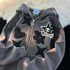 Hearujoy  90s Streetwear 2024 New Kawaii Zip Up Hoodie Women Y2K Oversized Harajuku Star Patchwork Sweatshirt Man Anime Hoodie Jacket Coat Streetwear