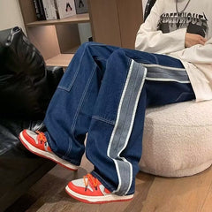 Hearujoy Retro High Street Men's Jeans Hip Hop Side Stripes Wide Leg Loose Trousers Spring Autumn Fashion Trends Denim Pants Streetwear