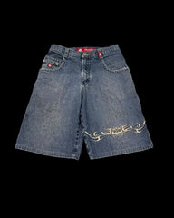 Hearujoy Shorts Y2K Hip Hop Graphic Retro Blue Baggy Jeans Denim Gym Shorts Pants Mens Womens New High Waist Basketball Shorts