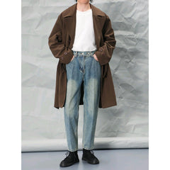 Hearujoy Vintage Make Old Washed Jeans Men Tapered Denim Pants Autumn Pure Cotton Fashion Straight Trouser British Style Casual Pant Male