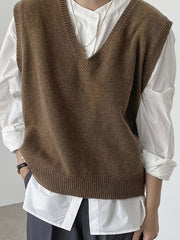 Hearujoy 100% Viscose Solid Color V-Neck Knit Tank Top - Casual Sleeveless Sweater, Skinny Fit, Stretch Fabric, 210g/m² - for Spring/Fall, Outdoor & Streetwear, Adult & Teen