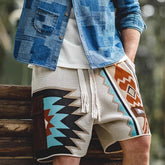 Hearujoy American Vintage Navajo Knit Shorts Summer Mens Ethnic Style Patchwork Pocket Short Trousers Summer Breathable Loose Shorts