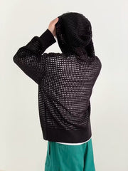 Hearujoy Hollow Out Knitted Hoodie Mens Jacket Loose Hooded Cardigan Spring Autumn Fashion Casual Knit Zip-Up Sweater Tops Streetwear