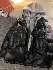 Hearujoy Two-piece PU leather quilted jacket with hood