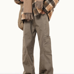 Hearujoy Vintage Cargo Pants For Men Cleanfit Style Straight Trousers High Street Retro Maillard Brown Multiple Pockets Casual Pants