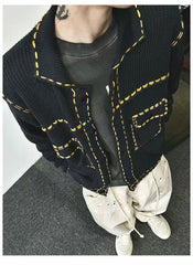 Hearujoy American Jacquard Vintage Knitted Jacket For Men Autumn Winter Turndown Collar Sweater Cardigan Fashion Streetwear Kint Tops