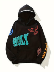 Hearujoy Kolliey Women's Graphic Hoodie - Spring Casual Loose Sweatshirt, Long Sleeve Pullover With Letter Print, Black Polyester Blend