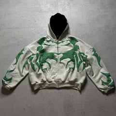 Hearujoy Y2K Dark Men's and Women's Gothic Printed Zipper Hoodie New Autumn and Winter Warm