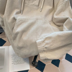 Hearujoy Japan Style Oversized Corduroy Hoodie Men Women Long Sleeved Loose Hooded Coats Fall Trendy Lazy Fat Unisex Tops Sweatshirt
