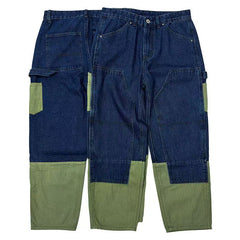 Hearujoy High Street Patchwork Jeans Men Loose Multi Pocket Cargo Pants Spring Autumn Fashion Vintage Straight Denim Trousers Streetwear