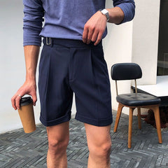 Hearujoy High Quality Men Naples Suit Shorts British Style Paris Waist Buckle knee Length Pants Fashion Luxury Casual Thin Shorts Summer