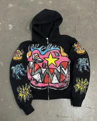 Hearujoy  American Gothic trendy letter pattern printed oversized hoodie men's Y2K fashion Harajuku all-match loose zipper sweatshirt