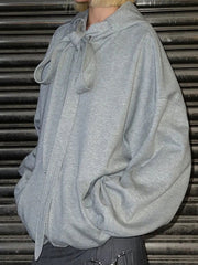 Hearujoy American Vintage Mens Hoodies Y2K Style Lace-up Design Loose Zipper Cardigan Sweatshirt Streetwear Fashion Couples Hooded Tops