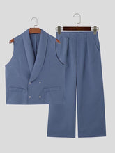 HEARUJOY - Men Casual Solid Color Shawl Collar Double Breasted Vest with Buttoned Waist Front Zipper Straight Leg Pants Baggy Thin Formal Work Pants Blazer Suit - Polyester, Non-Stretch, Summer, Regular Fit, Woven, 130g/m²