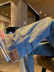 Hearujoy Backwards Wear Mens High Street Vibe Jeans Clean Fit Loose Straight Denim Pants Spring Summer Design Sense Trousers Unisex