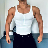 Hearujoy Sexy Vest Men Sleeveless Half Open Zipper Slim T-shirt Spring Summer Fitness Muscles Sport Training Tight Fit Tank Top Clothing