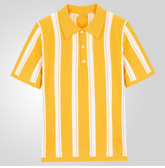 Hearujoy 2025 New Mens contrast color Stripe Polo Knit Shirts High Quality Luxury Knitwear Summer Fashion Short Sleeve Lapel Polo Tshirt