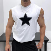 Hearujoy Oversized 100% Cotton Star Print Vest Men Sleeveless Profile Loose Tshirt Summer Fitness Muscles Tank Top For 150KG Fat Man