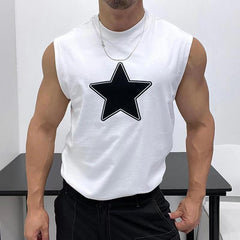 Hearujoy Oversized 100% Cotton Star Print Vest Men Sleeveless Profile Loose Tshirt Summer Fitness Muscles Tank Top For 150KG Fat Man