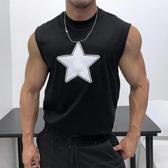 Hearujoy Oversized 100% Cotton Star Print Vest Men Sleeveless Profile Loose Tshirt Summer Fitness Muscles Tank Top For 150KG Fat Man