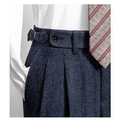 Hearujoy British Style Woolen Naples Suit Pant For Men Tweed High Waist Straight Trousers Autumn Winter Business Casual Pant Streetwear