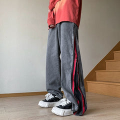 Hearujoy High Street Hip Hop Men's Jeans Patchwork Zipper Design Loose Wide Legs Trousers Spring Autumn American Vintage Denim Pants