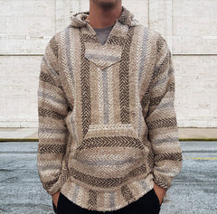 Hearujoy Vintage Ethnic Striped Knit Hooded Sweatshirt Men Fall Long Sleeve Big Pocket Hoodies Harajuku Top Pullover Coat Streetwear