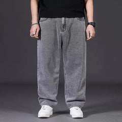 Hearujoy Oversize Jeans Men Spring Autumn Casual Loose Straight Denim Pants Plus Size Wide Leg Elastic Waist Trouser Clothing For Fat Man