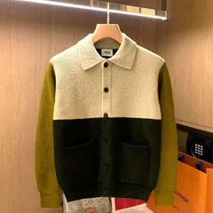 Hearujoy Patchwork Knitted Cardigan Sweater Autumn Winter Men's Matching Color Casual Loose Knitwear Fashion Sweaters Warm Coat Versatile