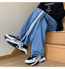 Hearujoy High Street Hip Hop Men's Jeans Patchwork Zipper Design Loose Wide Legs Trousers Spring Autumn American Vintage Denim Pants