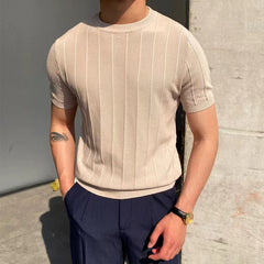 Hearujoy Summer New Men Knited Short Sleeve T-shirts High Quality O-neck Tees Tops Pullovers Solid Stripe Slim Fit T-Shirts Male Clothing