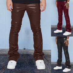 Hearujoy New Fashion Men PU Leather Pants Vintage Slim Fit Straight Trousers Spring Autumn Casual Streetwear Skinny Long Pant Male