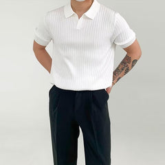 Hearujoy Fashion Solid Color Ribbed Knit Polo Shirt Men Slim Fit half Sleeve Tops Tee  Summer Temperament Youth Polos Tshirts Clothing