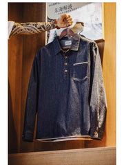 Hearujoy American Vintage Men Denim Shirt Oversized Loose Long Sleeve Pullover Top Spring Autumn Fashion Trendy Men's Clothing Streetwear