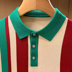 Hearujoy British Style Luxury Men Knitting Polo Shirt Stripe Short Sleeved Lapel Button Men's T Shirts Spring Summer Fashion Slim Tops