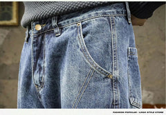 Hearujoy American Style Multi Pocket Denim Pants Men Spring Autumn Loose Straight Trouser Trendy Vintage Cargo Jeans Fashion Streetwear