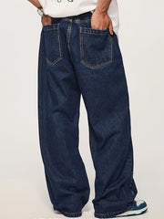 HEARUJOY - Elastic Waist Loose Fit Jeans for Men - Street Wear, Hip-Hop Dance, Jogging, Cycling - Fashionable Wide Leg