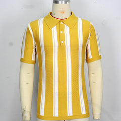 Hearujoy 2025 New Mens contrast color Stripe Polo Knit Shirts High Quality Luxury Knitwear Summer Fashion Short Sleeve Lapel Polo Tshirt