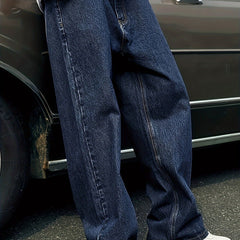 HEARUJOY - Elastic Waist Loose Fit Jeans for Men - Street Wear, Hip-Hop Dance, Jogging, Cycling - Fashionable Wide Leg