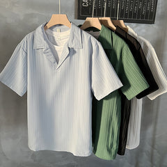 Hearujoy Korea Style Ice Silk Polo Shirt Mens Loose Solid Color Short Sleeve Lapel V-neck Quick Dry Tee Top Summer Casual Tshirts For Men