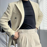 Hearujoy British Style Men's Corduroy Casual Double Breasted Suit And Naples Pant Two-piece Set Fashion Vintage Business Suits Outfits