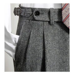Hearujoy British Style Woolen Naples Suit Pant For Men Tweed High Waist Straight Trousers Autumn Winter Business Casual Pant Streetwear