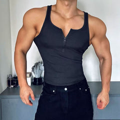 Hearujoy Sexy Vest Men Sleeveless Half Open Zipper Slim T-shirt Spring Summer Fitness Muscles Sport Training Tight Fit Tank Top Clothing