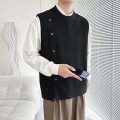 Hearujoy Asymmetric Design Men's knitted Vest Spring and Autumn Sleeveless O-neck Sweater Coat Korean Fashion Tank Tops Male Waistcoat