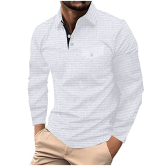 Hearujoy Spring Autumn Solid Color Grid Polo Shirt Men Long Sleeve Button Pocket Pullover Top Fashion Casual Sweatshirt Sport Tshirts