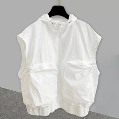 Hearujoy Oversized American Vintage Hooded Vest Men Sleeveless hooded Hoodie Spring Summer Silhouette Design Denim Shoulder Pads Tank Top