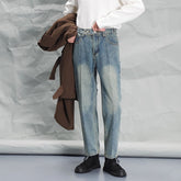 Hearujoy Vintage Make Old Washed Jeans Men Tapered Denim Pants Autumn Pure Cotton Fashion Straight Trouser British Style Casual Pant Male